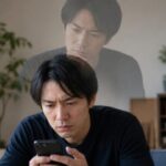 スマートフォンを見る自分の反応を一段上から観察する人